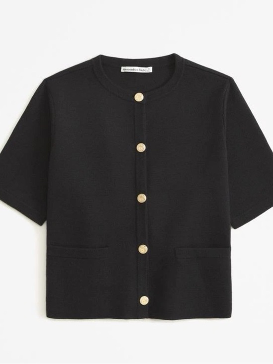 Abercrombie & Fitch Tops - Abercrombie & Fitch Black Short-Sleeve Knit Cardigan with Gold Button